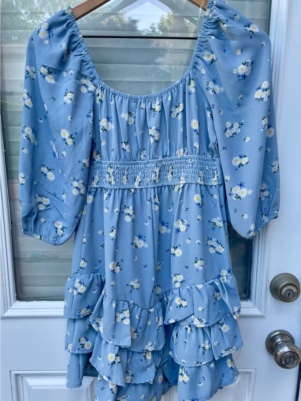 Inspired Hearts Light Blue Daisy Print Ruffle Dress - Picture 2 of 3